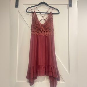 NEW, Maroon Criss Cross Back, Spaghetti Strap, Lace Front, Flow Dress, Sz Medium